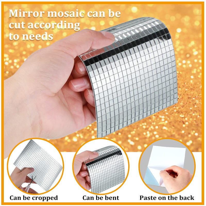 Geiserailie 3600 Pieces Mirror Mosaic Tiles Self Adhesive Disco Mirror Tiles Disco Ball Stickers Square Glass DIY Tiles for Craft Decorate  DIY Hat  Art Collage  Indoor Outdoor Decoration - Image 3